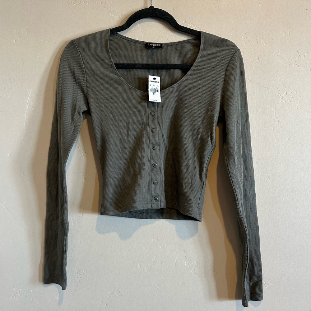 Express Waffle Long Sleeve Crop Cardigan Top